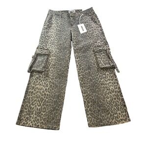 Disclosure Leopard Print Low Rise Baggy Cargo Pant Tan Charcoal Women 9/29 32x29